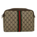 GUCCI GG Canvas Web Sherry Line Clutch Bag Beige Red 27•004•998 th3783