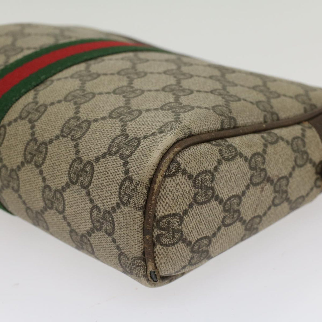 GUCCI GG Canvas Web Sherry Line Clutch Bag Beige Red 27•004•998 th3783