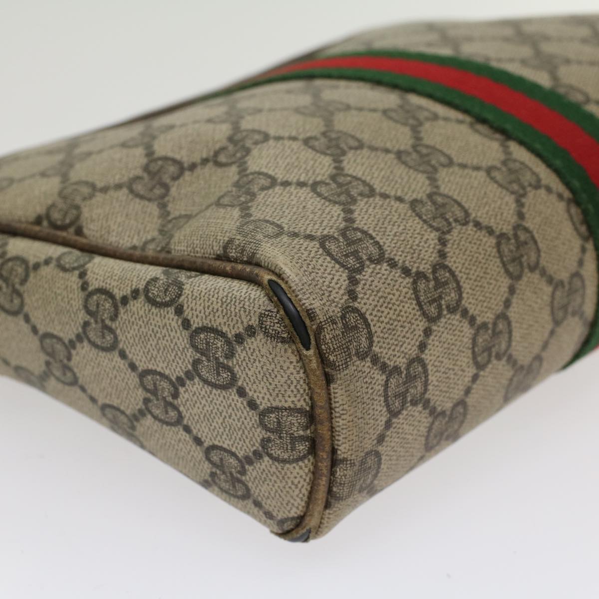 GUCCI GG Canvas Web Sherry Line Clutch Bag Beige Red 27•004•998 th3783