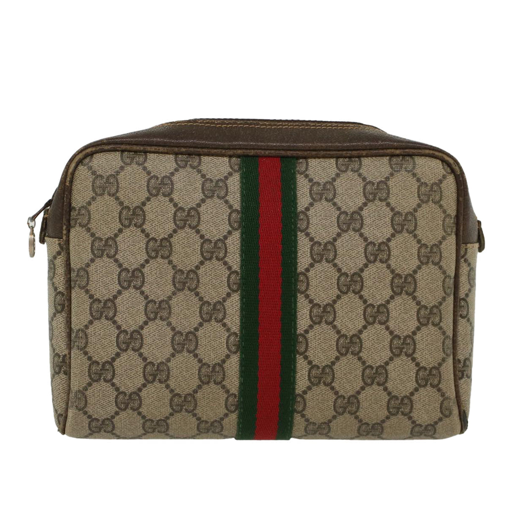 GUCCI GG Canvas Web Sherry Line Clutch Bag Beige Red 27•004•998 th3783