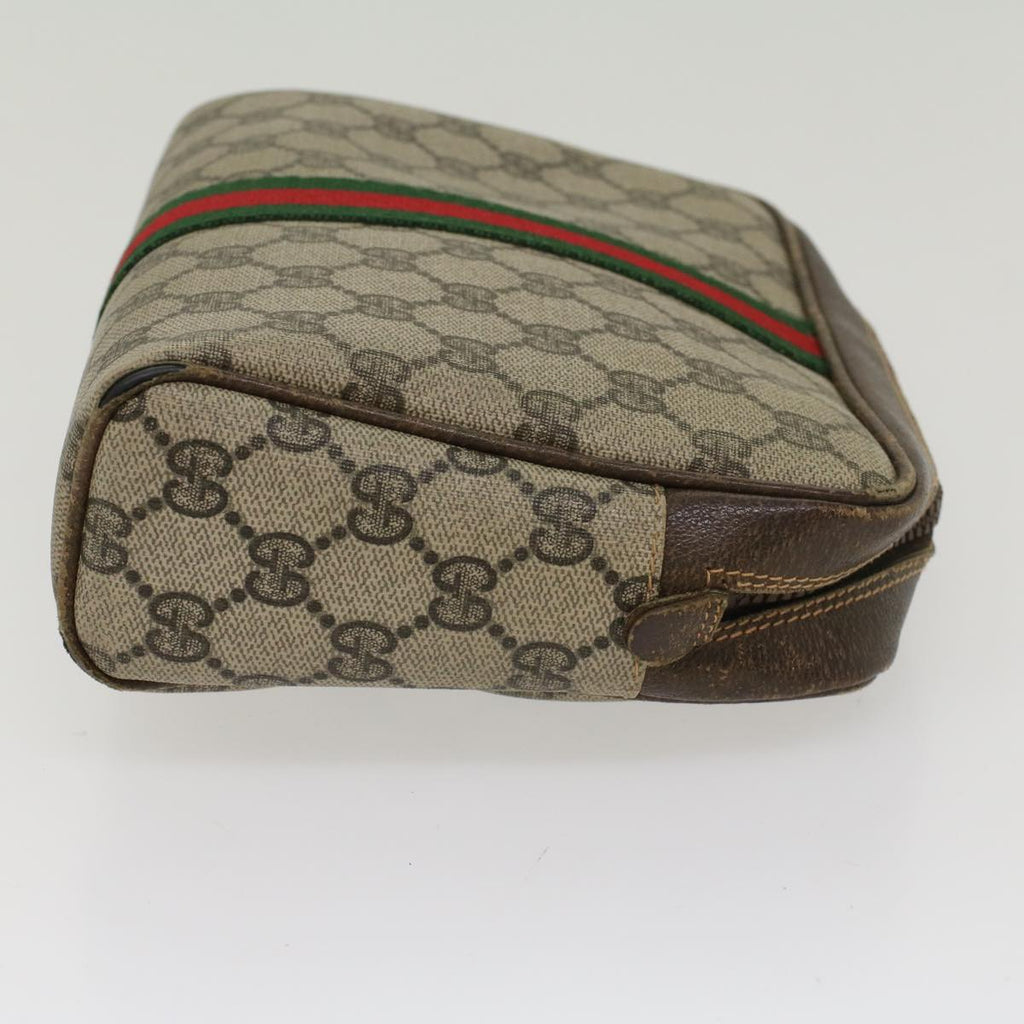 GUCCI GG Canvas Web Sherry Line Clutch Bag Beige Red 27•004•998 th3783