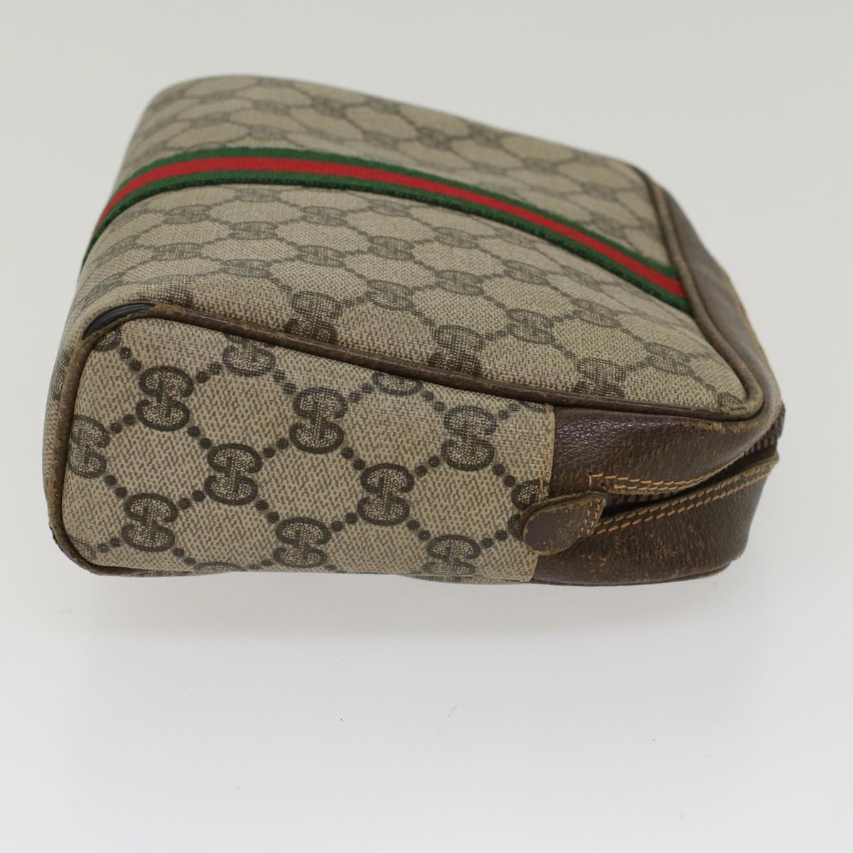 GUCCI GG Canvas Web Sherry Line Clutch Bag Beige Red 27•004•998 th3783