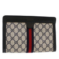 GUCCI GG Canvas Sherry Line Clutch Bag PVC Leather Gray Red Navy