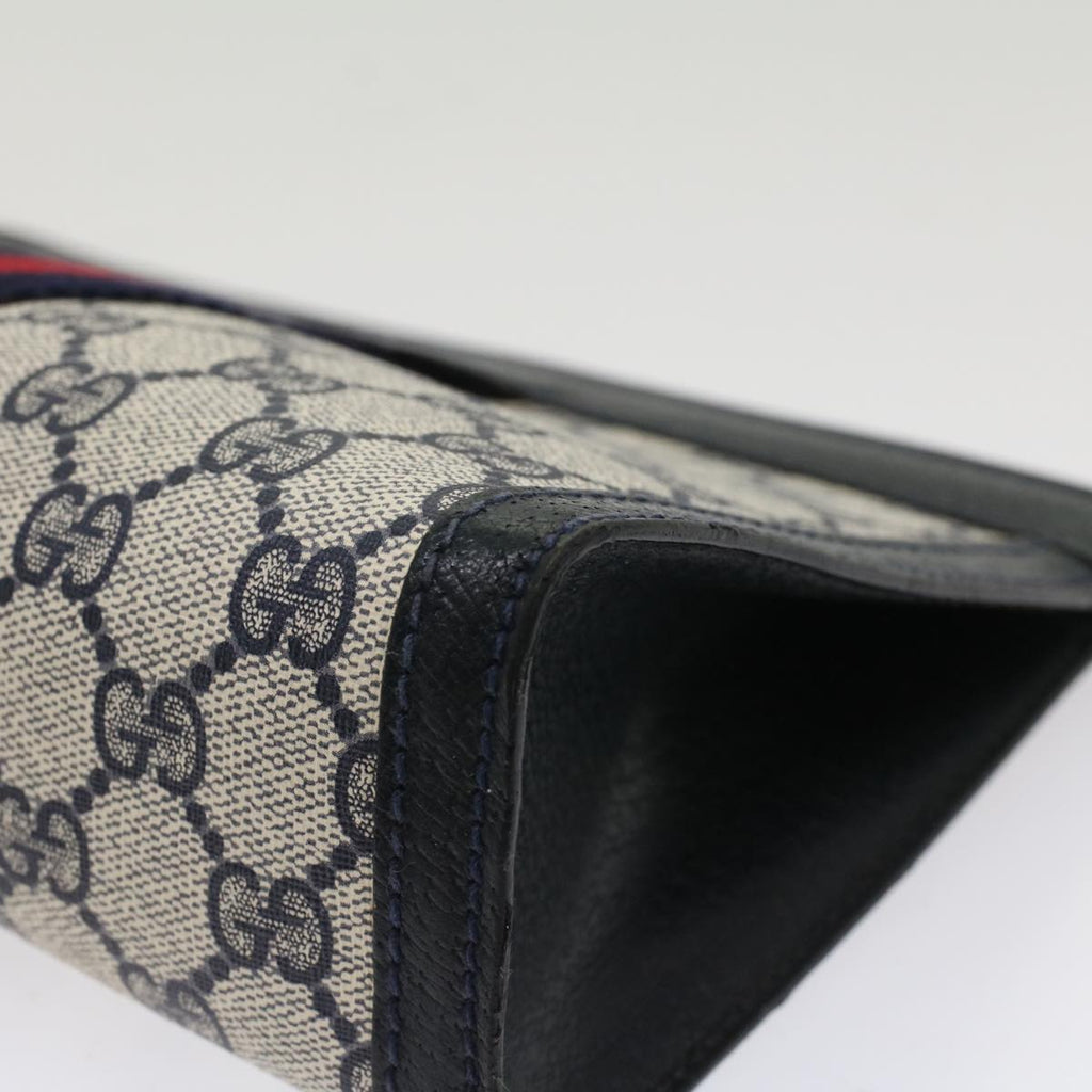 GUCCI GG Canvas Sherry Line Clutch Bag PVC Leather Gray Red Navy th3819