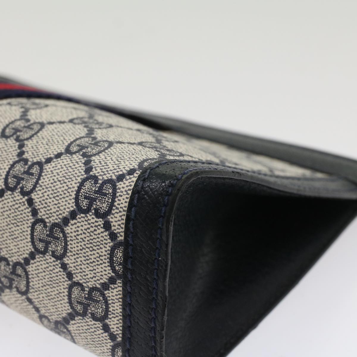 GUCCI GG Canvas Sherry Line Clutch Bag PVC Leather Gray Red Navy th3819
