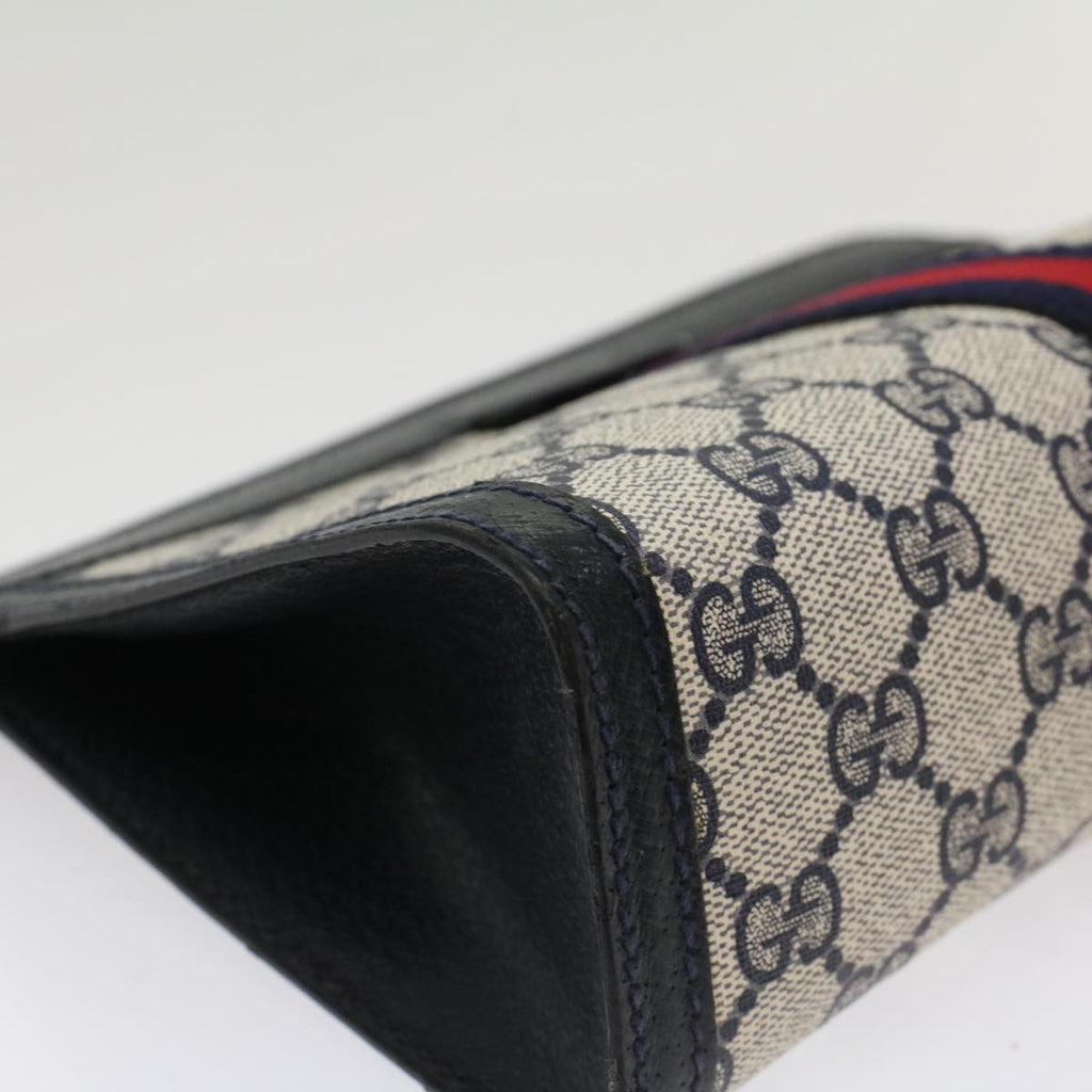 GUCCI GG Canvas Sherry Line Clutch Bag PVC Leather Gray Red Navy th3819