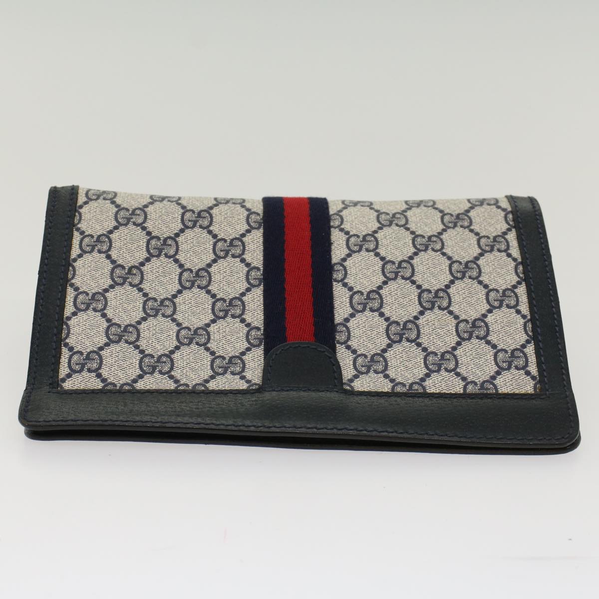GUCCI GG Canvas Sherry Line Clutch Bag PVC Leather Gray Red Navy th3819
