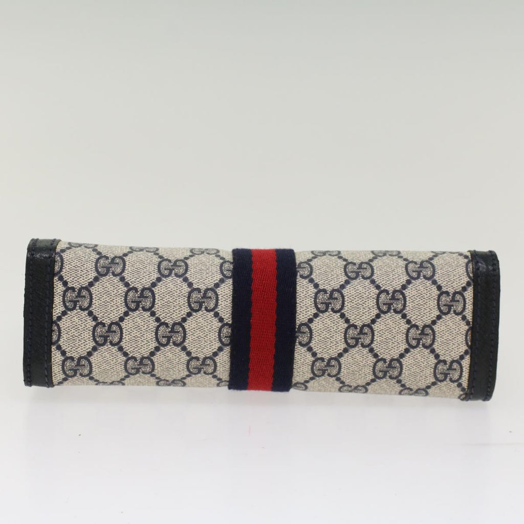 GUCCI GG Canvas Sherry Line Clutch Bag PVC Leather Gray Red Navy th3819