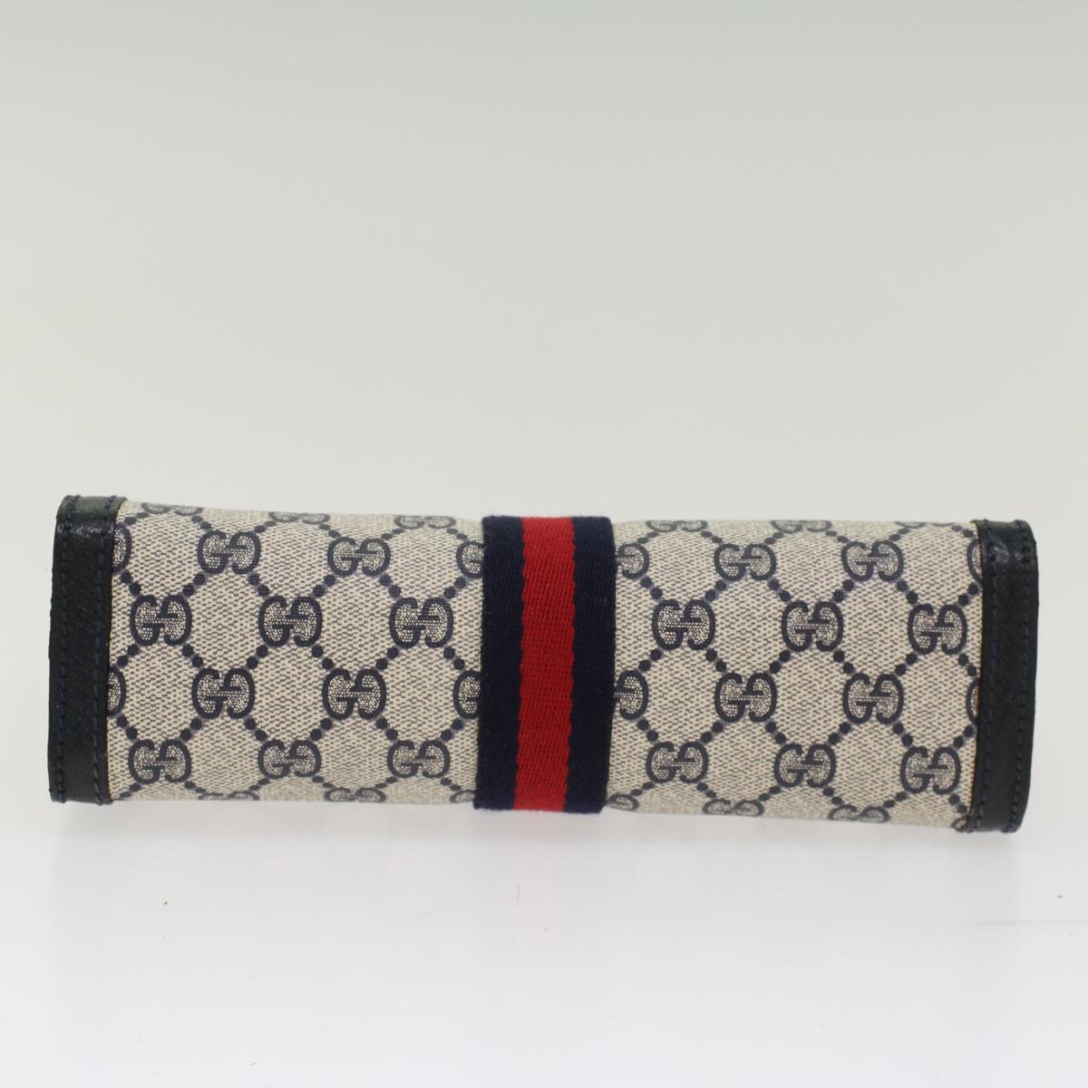 GUCCI GG Canvas Sherry Line Clutch Bag PVC Leather Gray Red Navy th3819
