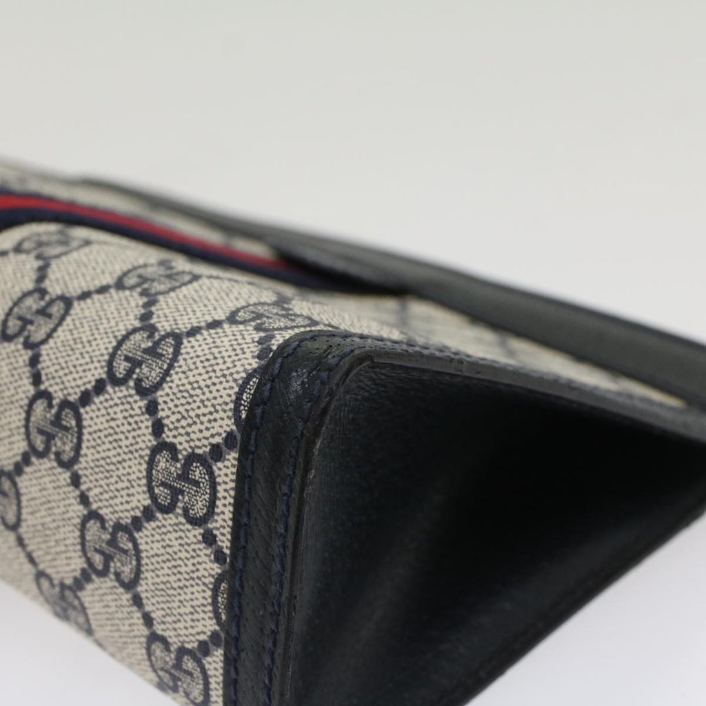 GUCCI GG Canvas Sherry Line Clutch Bag PVC Leather Gray Red Navy th3819
