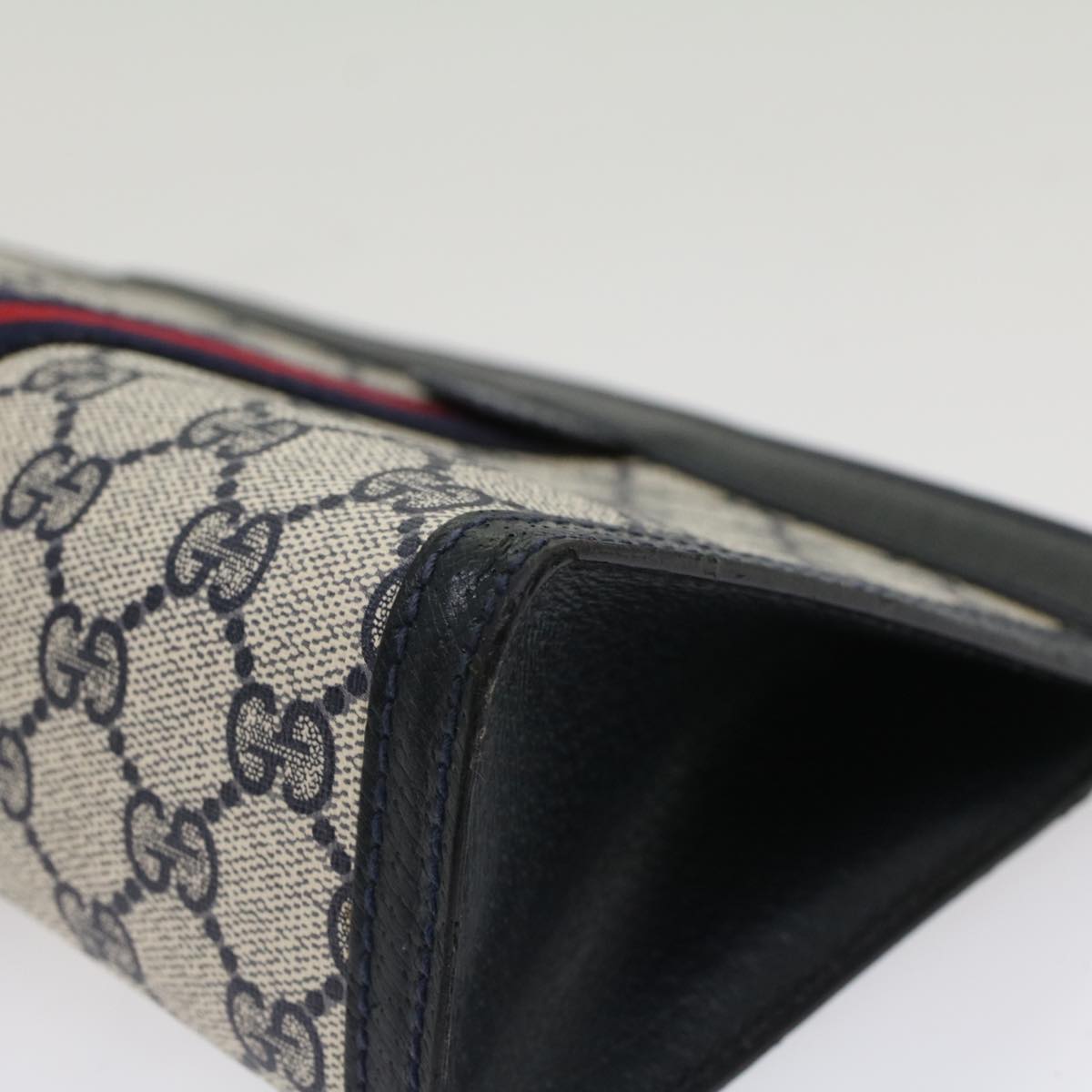 GUCCI GG Canvas Sherry Line Clutch Bag PVC Leather Gray Red Navy th3819