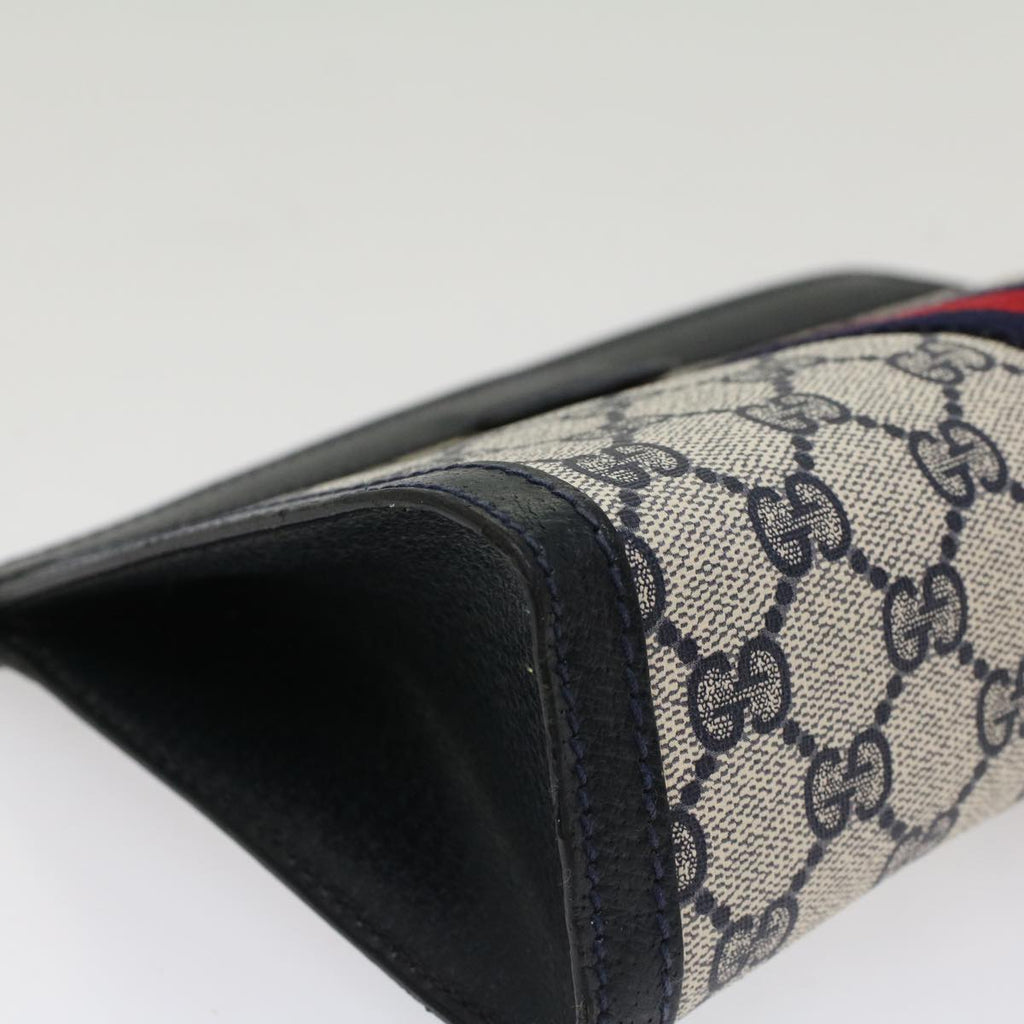 GUCCI GG Canvas Sherry Line Clutch Bag PVC Leather Gray Red Navy th3819