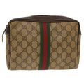 GUCCI GG Canvas Web Sherry Line Clutch Bag Beige Red 56•014•3553 th3861