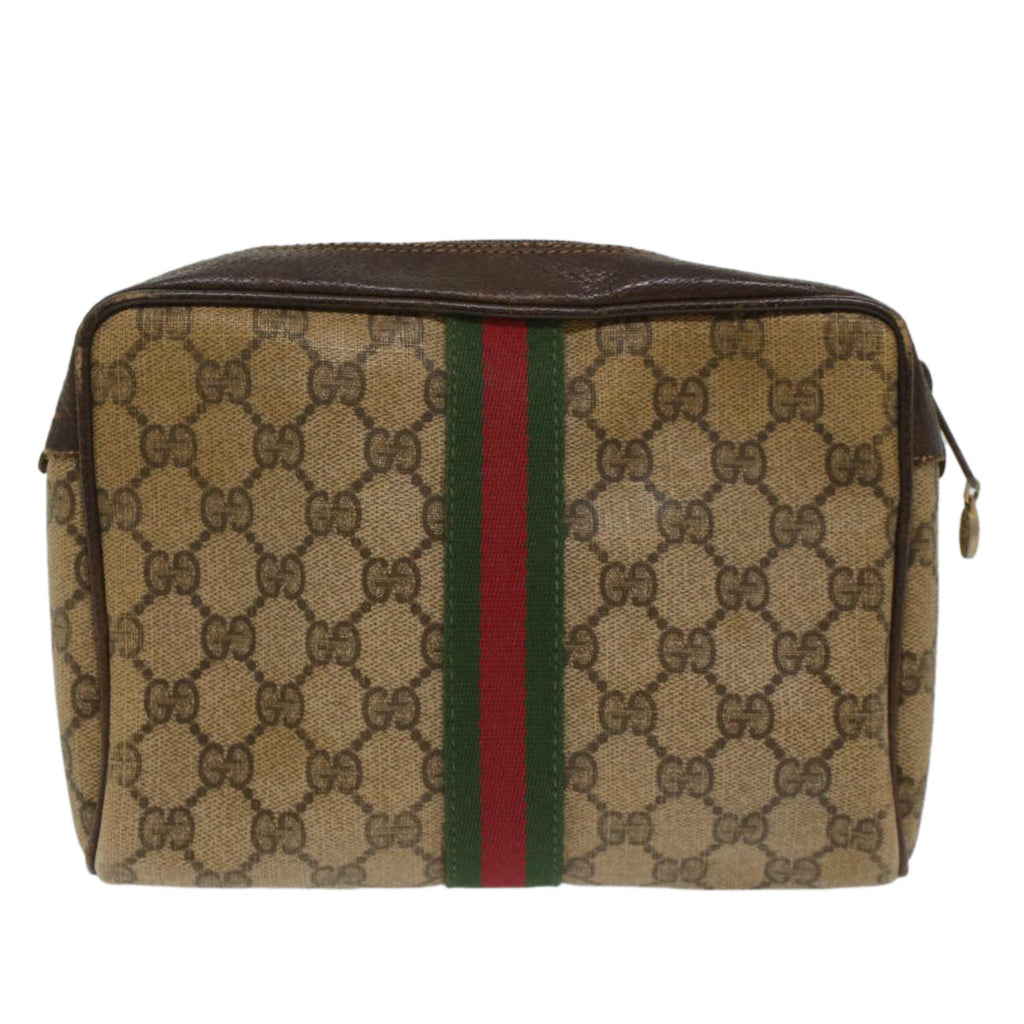 GUCCI GG Canvas Web Sherry Line Clutch Bag Beige Red 56•014•3553 th3861