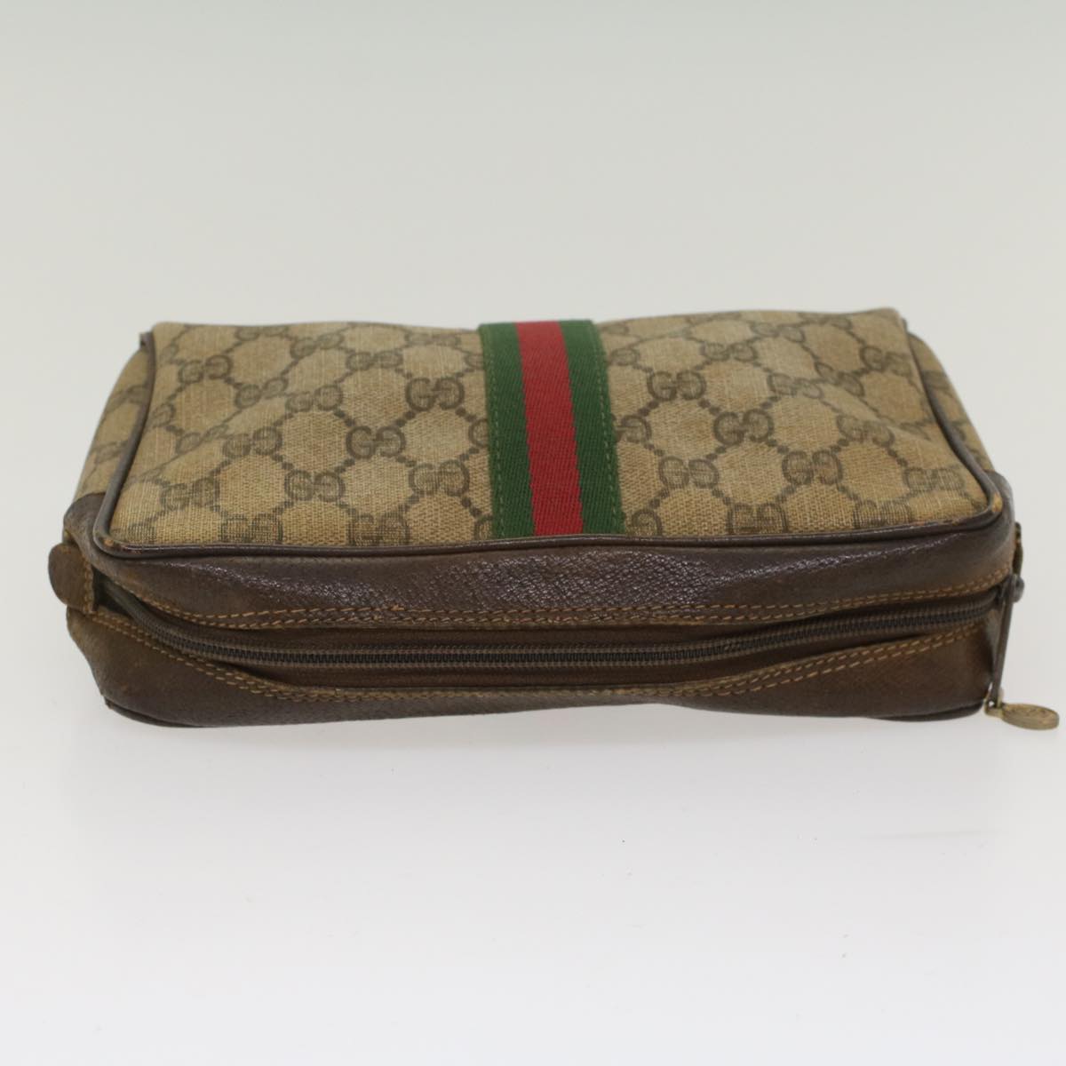 GUCCI GG Canvas Web Sherry Line Clutch Bag Beige Red 56•014•3553 th3861