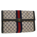 GUCCI GG Canvas Sherry Line Clutch Bag PVC Leather Red Navy gray th3865