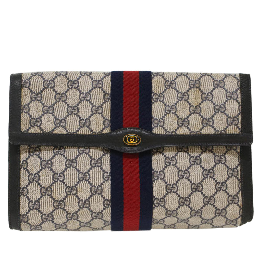GUCCI GG Canvas Sherry Line Clutch Bag PVC Leather Red Navy gray th3865