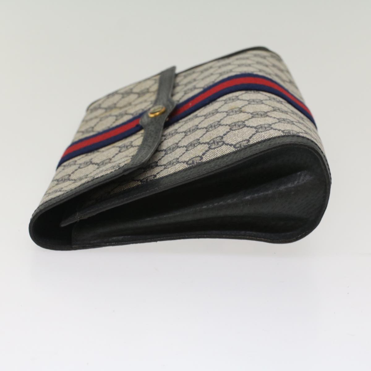 GUCCI GG Canvas Sherry Line Clutch Bag PVC Leather Red Navy gray th3865