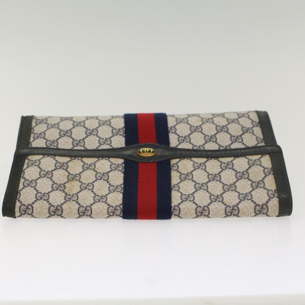 GUCCI GG Canvas Sherry Line Clutch Bag PVC Leather Red Navy gray th3865
