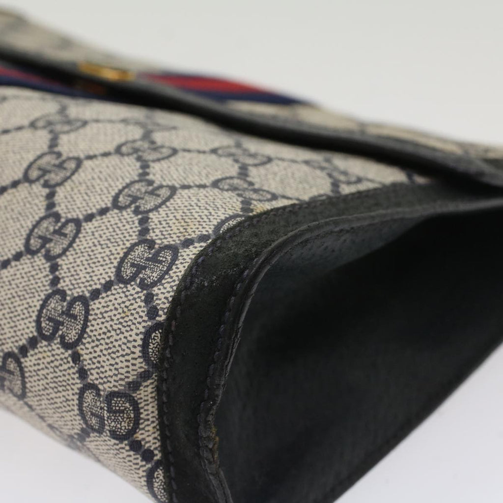 GUCCI GG Canvas Sherry Line Clutch Bag PVC Leather Red Navy gray th3865