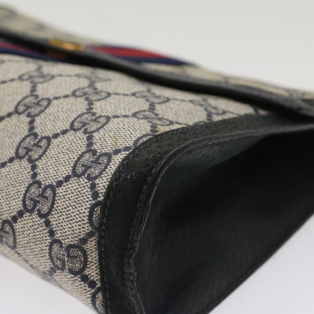 GUCCI GG Canvas Sherry Line Clutch Bag PVC Leather Red Navy gray th3865