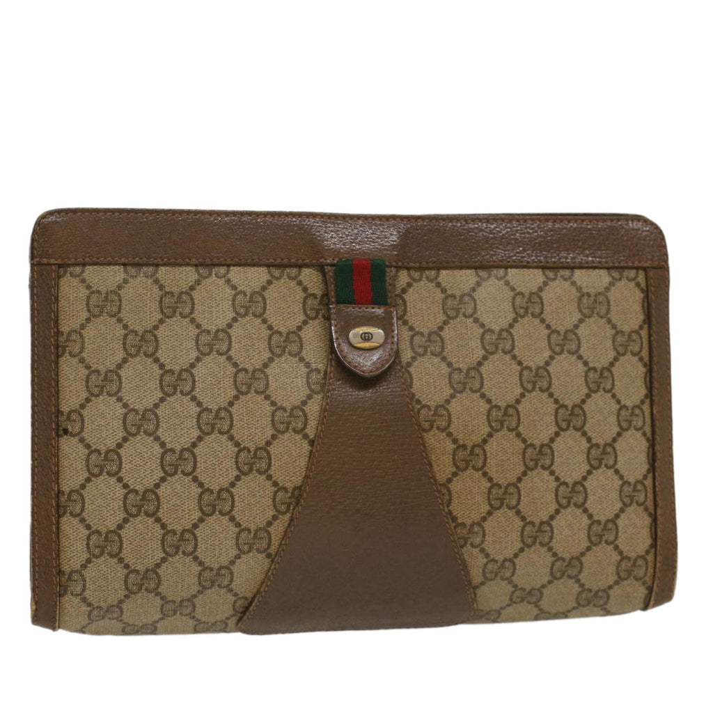 GUCCI GG Canvas Web Sherry Line Clutch Bag Beige Red 89•01•033 th3866