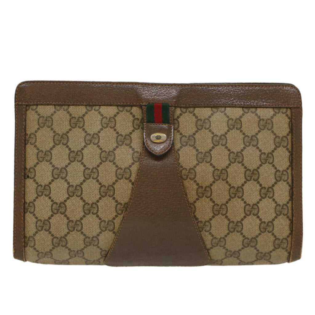 GUCCI GG Canvas Web Sherry Line Clutch Bag Beige Red 89•01•033 th3866