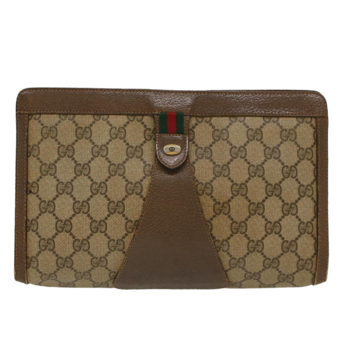GUCCI GG Canvas Web Sherry Line Clutch Bag Beige Red 89•01•033 th3866