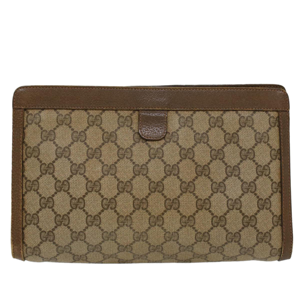 GUCCI GG Canvas Web Sherry Line Clutch Bag Beige Red 89•01•033 th3866
