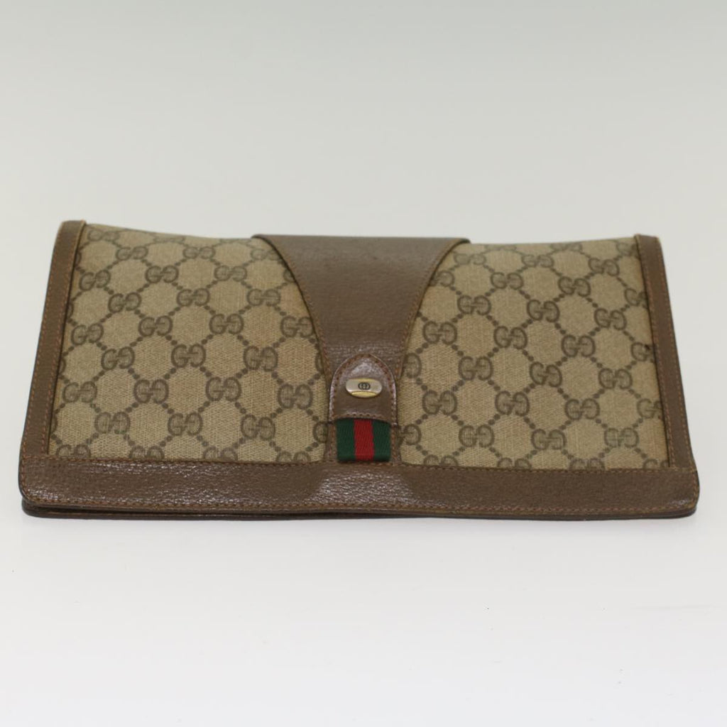 GUCCI GG Canvas Web Sherry Line Clutch Bag Beige Red 89•01•033 th3866