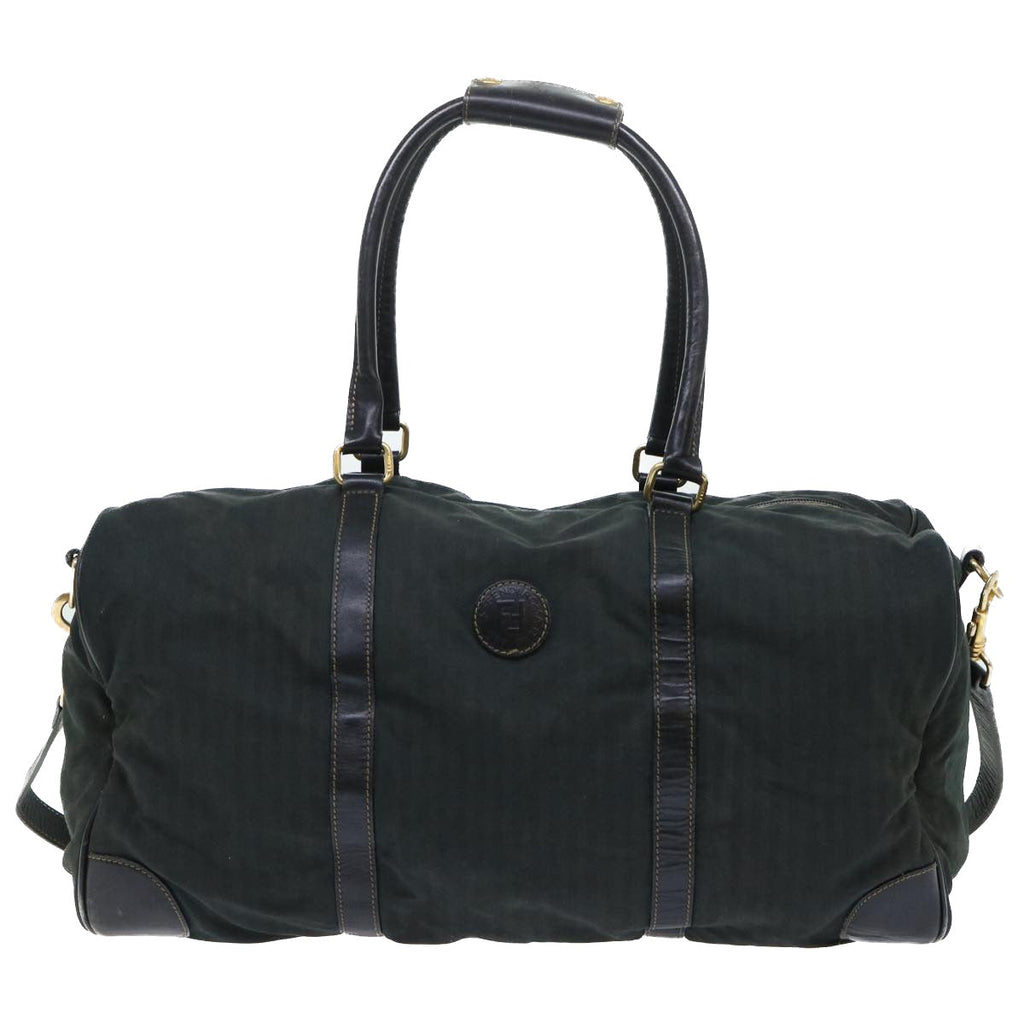 FENDI Pecan Canvas Boston Bag 2way Khaki Black th3890