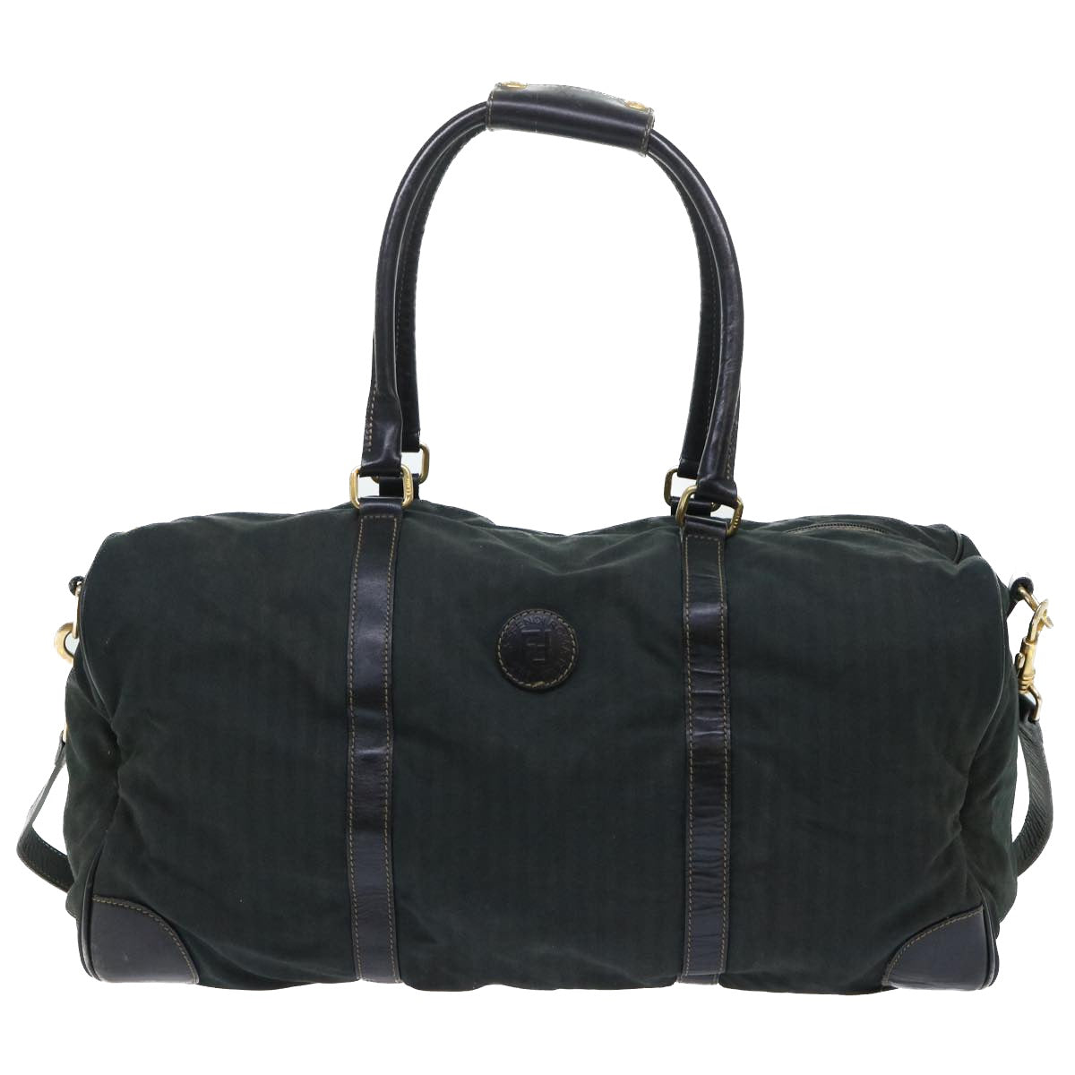 FENDI Pecan Canvas Boston Bag 2way Khaki Black th3890