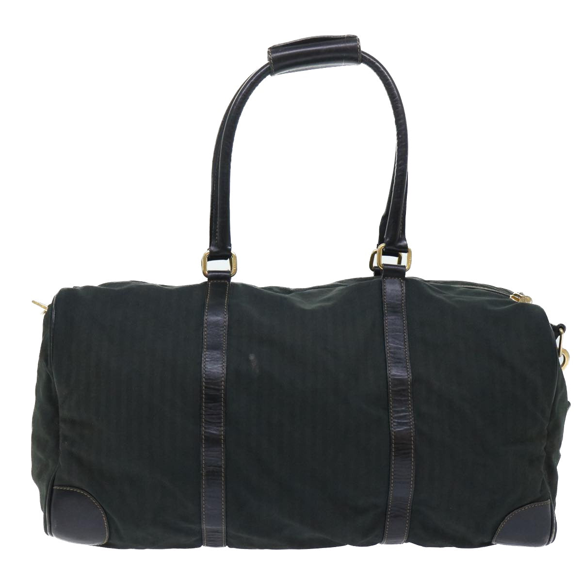 FENDI Pecan Canvas Boston Bag 2way Khaki Black th3890