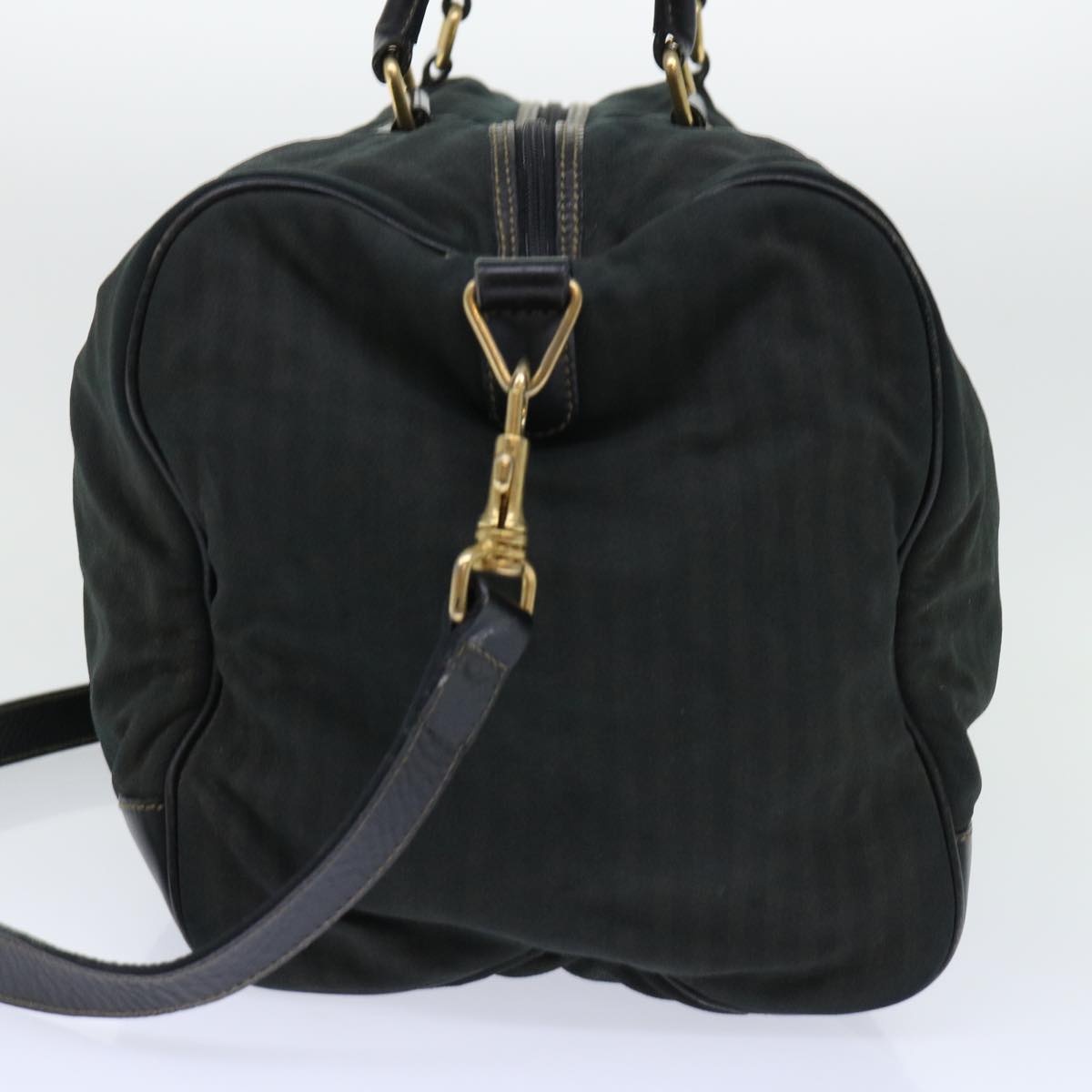 FENDI Pecan Canvas Boston Bag 2way Khaki Black th3890