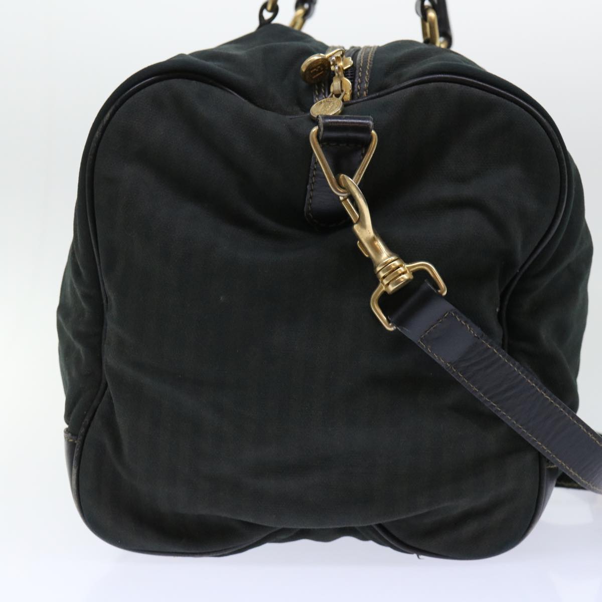 FENDI Pecan Canvas Boston Bag 2way Khaki Black th3890