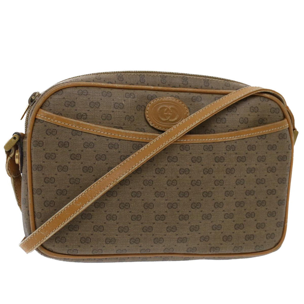 GUCCI Micro GG Canvas Shoulder Bag PVC Leather Beige th3930