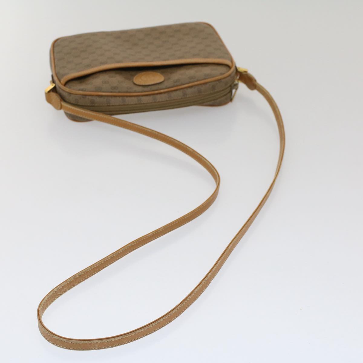 GUCCI Micro GG Canvas Shoulder Bag PVC Leather Beige th3930