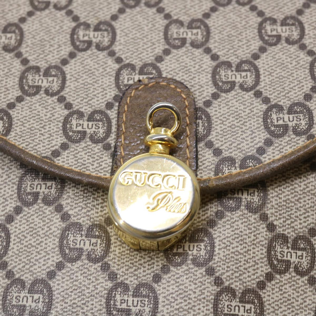 GUCCI GG Plus Canvas Shoulder Bag PVC Leather Beige th3956