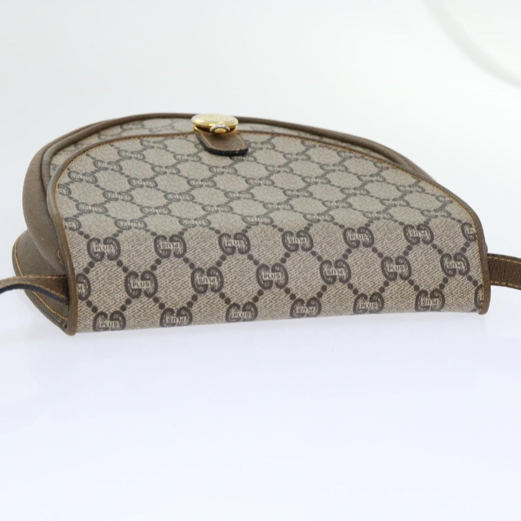 GUCCI GG Plus Canvas Shoulder Bag PVC Leather Beige th3956