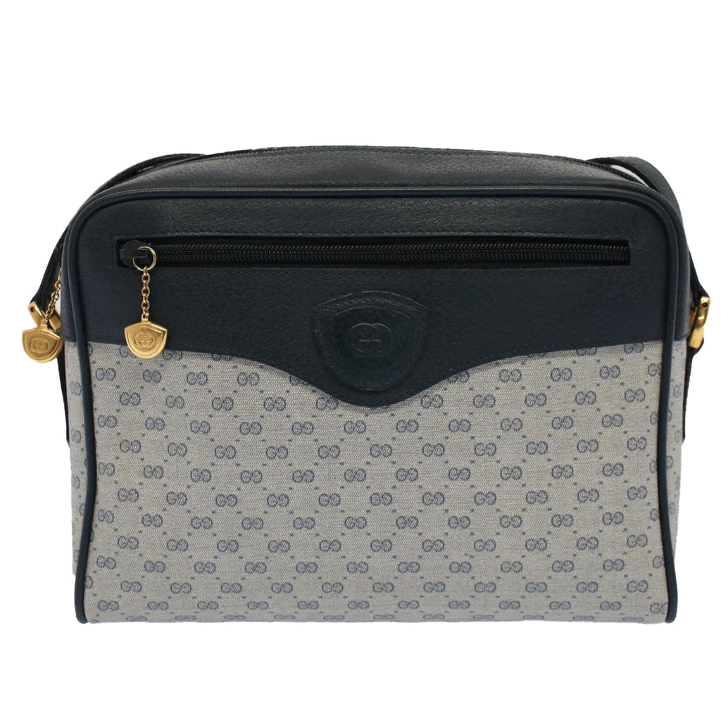 GUCCI Micro GG Canvas Shoulder Bag PVC Leather Navy th3981