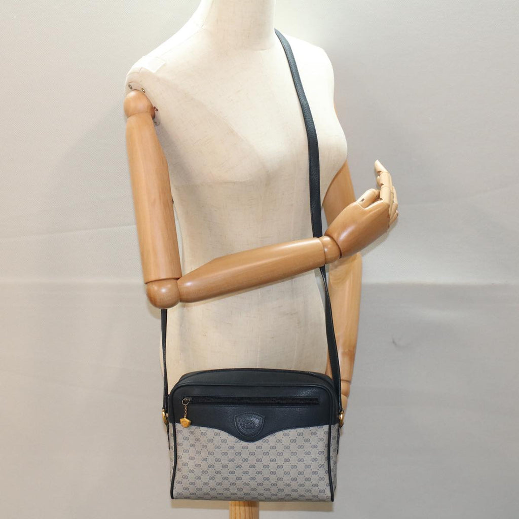 GUCCI Micro GG Canvas Shoulder Bag PVC Leather Navy th3981