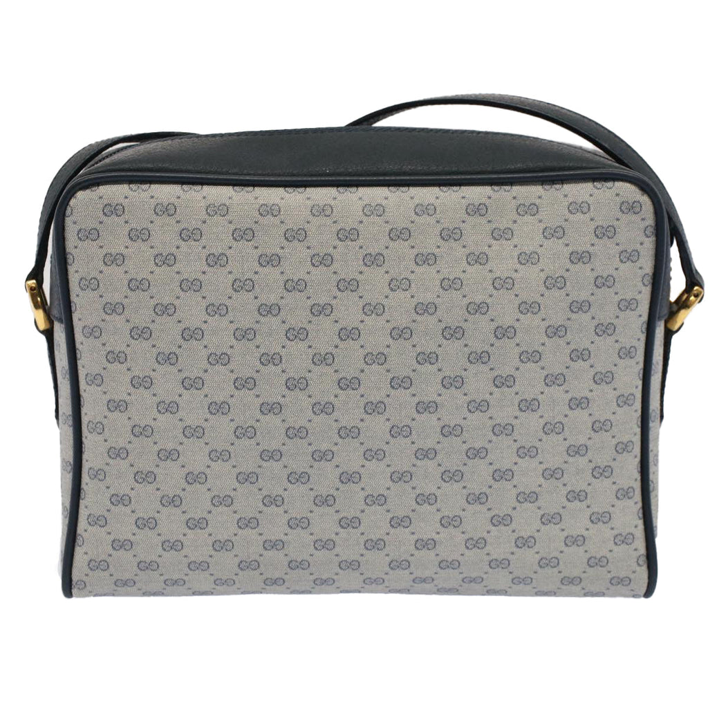 GUCCI Micro GG Canvas Shoulder Bag PVC Leather Navy th3981