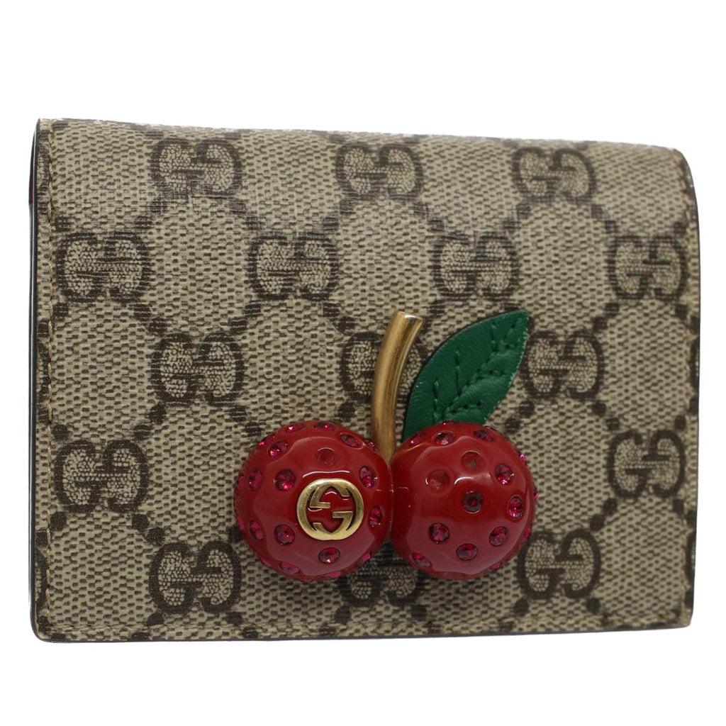 GUCCI GG Canvas Cherry Wallet PVC Leather Beige 476050 th3983