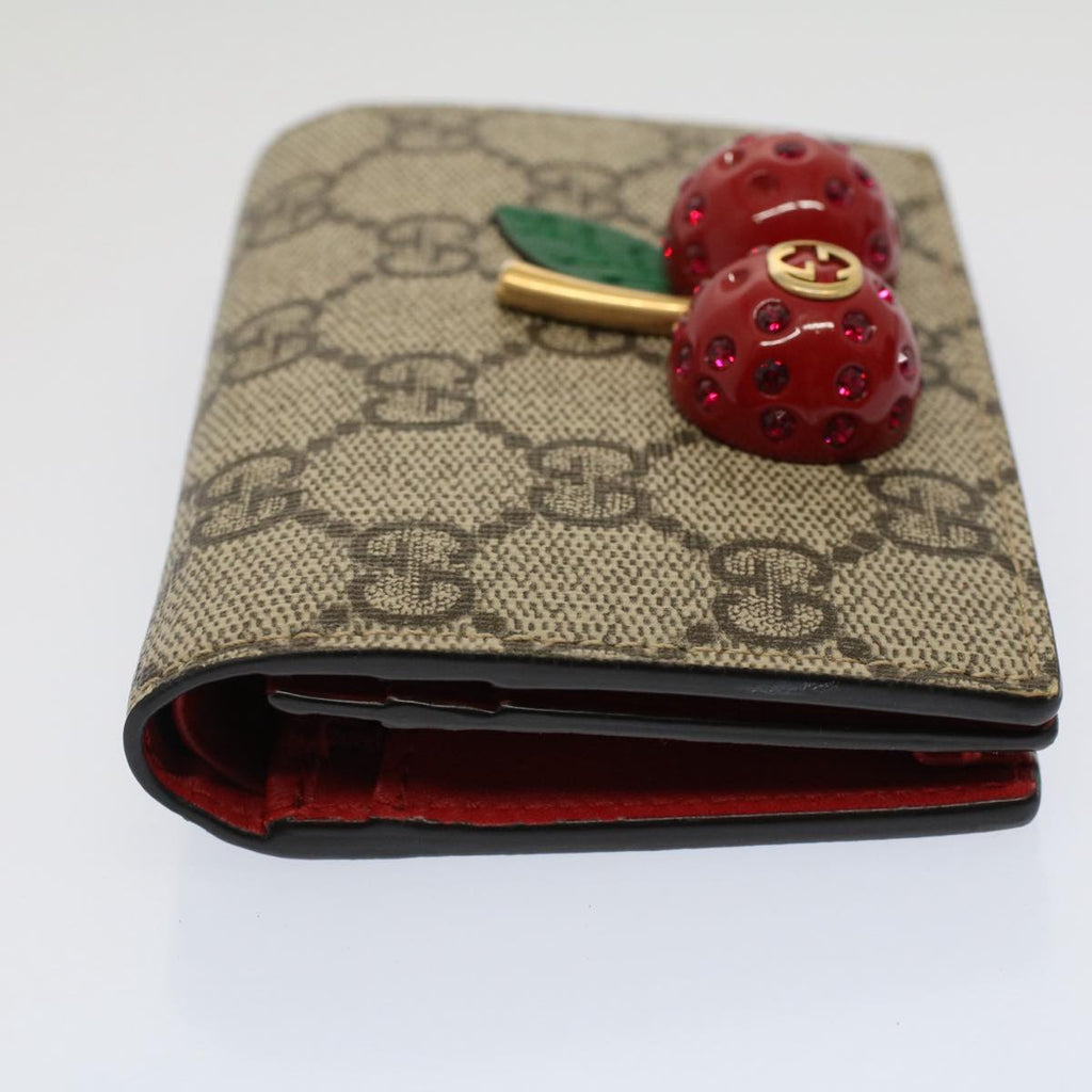 GUCCI GG Canvas Cherry Wallet PVC Leather Beige 476050 th3983