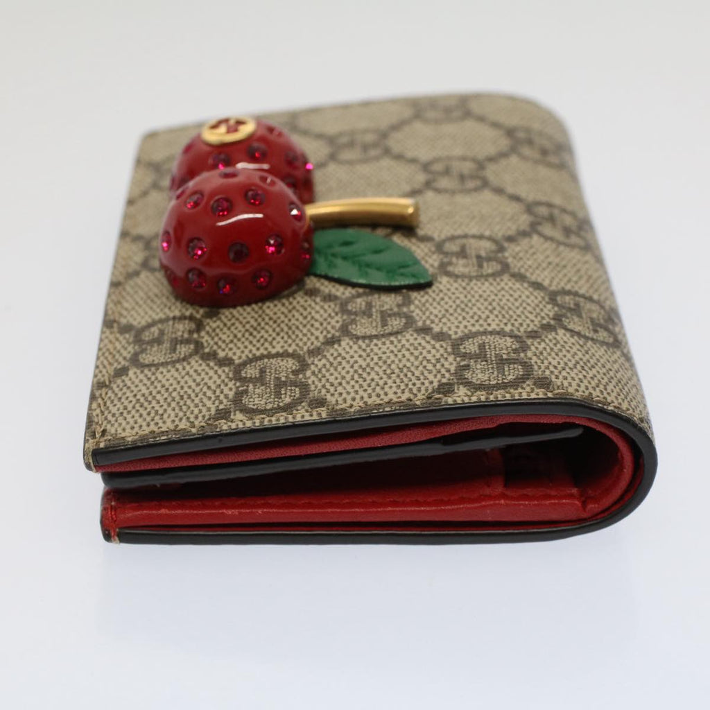 GUCCI GG Canvas Cherry Wallet PVC Leather Beige 476050 th3983