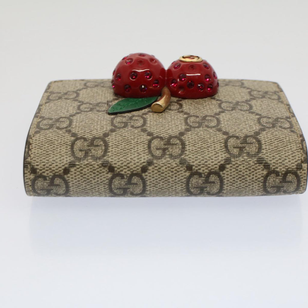 GUCCI GG Canvas Cherry Wallet PVC Leather Beige 476050 th3983