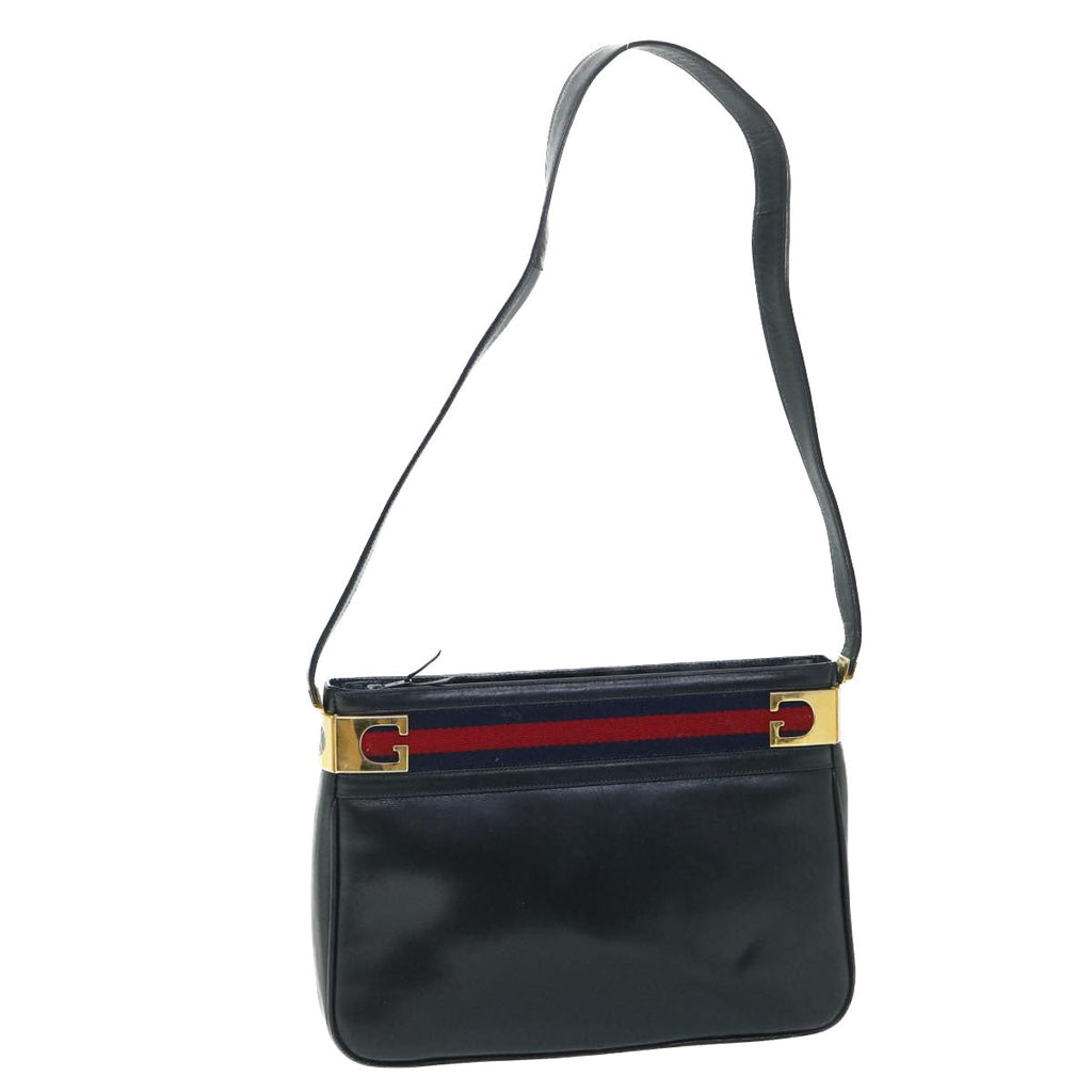 GUCCI Sherry Line Shoulder Bag Leather Black Red Navy th4022