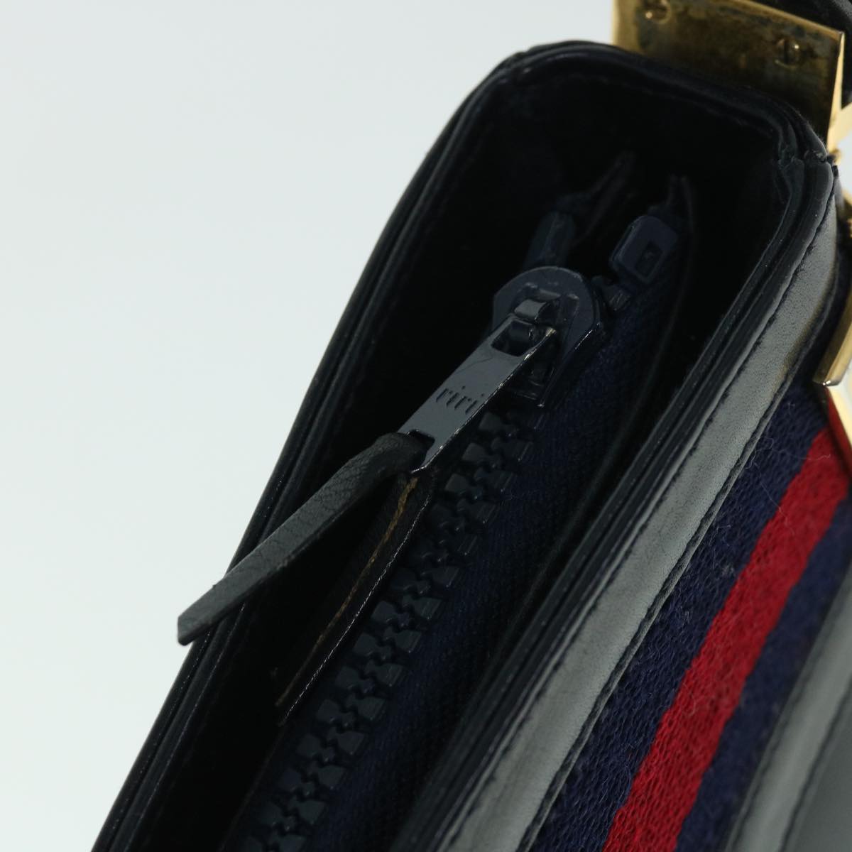 GUCCI Sherry Line Shoulder Bag Leather Black Red Navy th4022