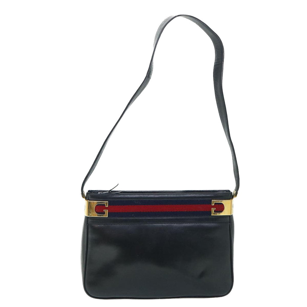 GUCCI Sherry Line Shoulder Bag Leather Black Red Navy th4022