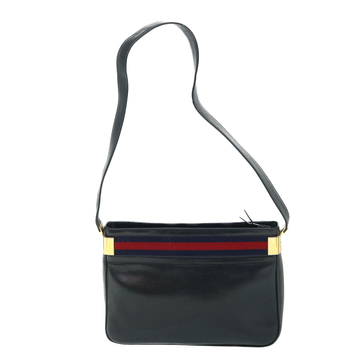 GUCCI Sherry Line Shoulder Bag Leather Black Red Navy th4022